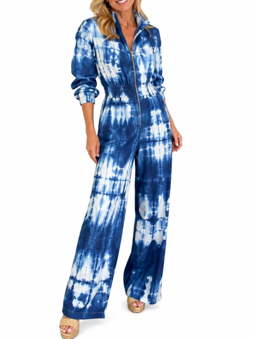 KikoRomeo Bumi Blue White Hand Dyed Jumpsuit Kenya L